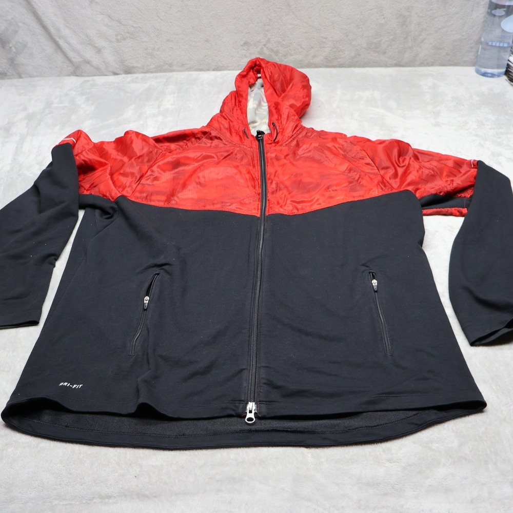 Nike Jacket Mens XXL Black Fanatic Running Full Zip Dri-FIT Windbreaker READ